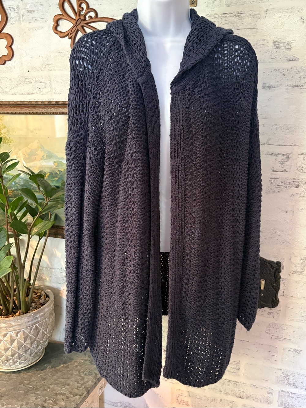 Navy open-knit cardigan from LOFT  an open-front